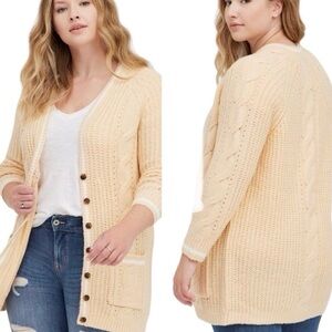 Torrid Buttercream Chunky Cable Knit Cardigan Sweater - Size 2X